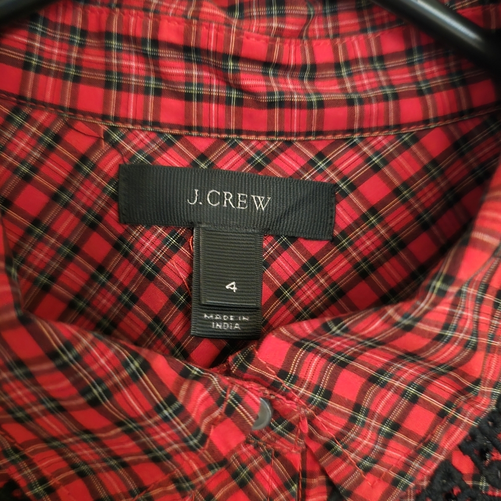 J. Crew Red and Black Lace Detail Shirt - Picture 5 of 6